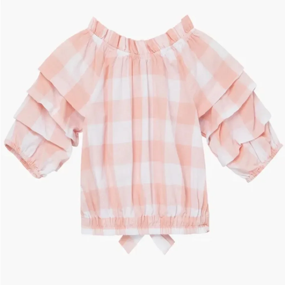 Habitual Kids Girls’ Puff Sleeve Pink Gingham Top. Size 12